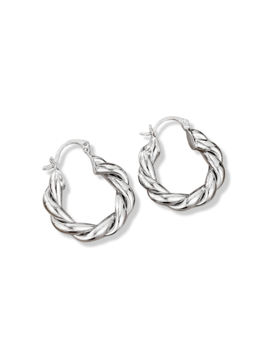 Twisted Hoop Silver Earrings