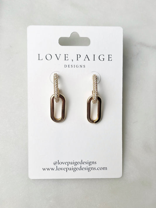 Rhinestone Paperclip Gold Earrings