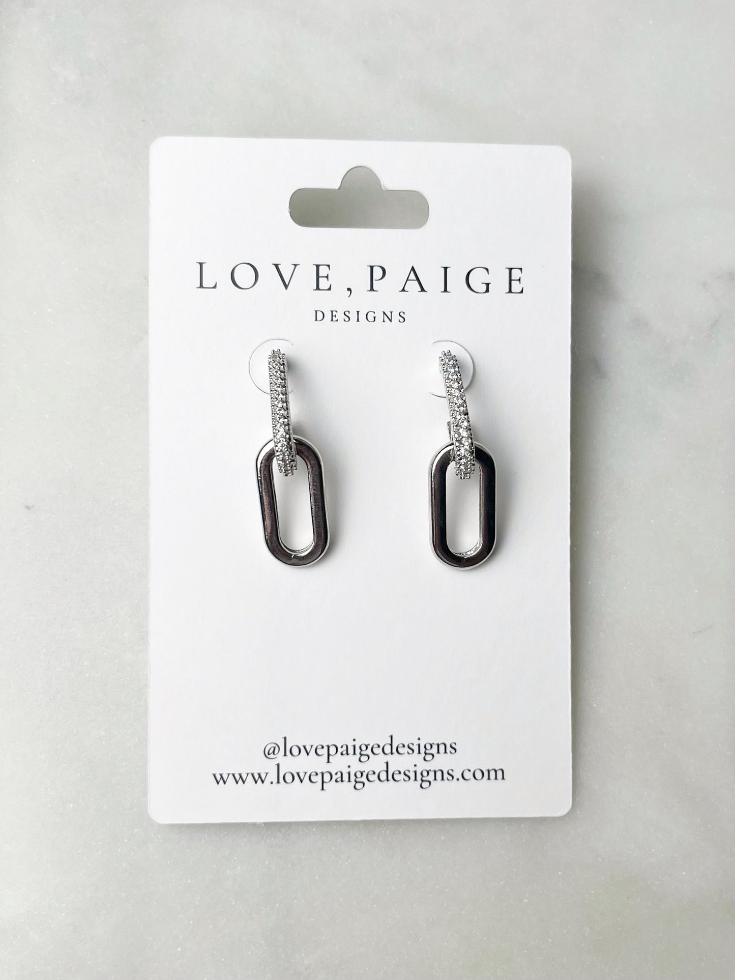 Rhinestone Paperclip Silver Earrings