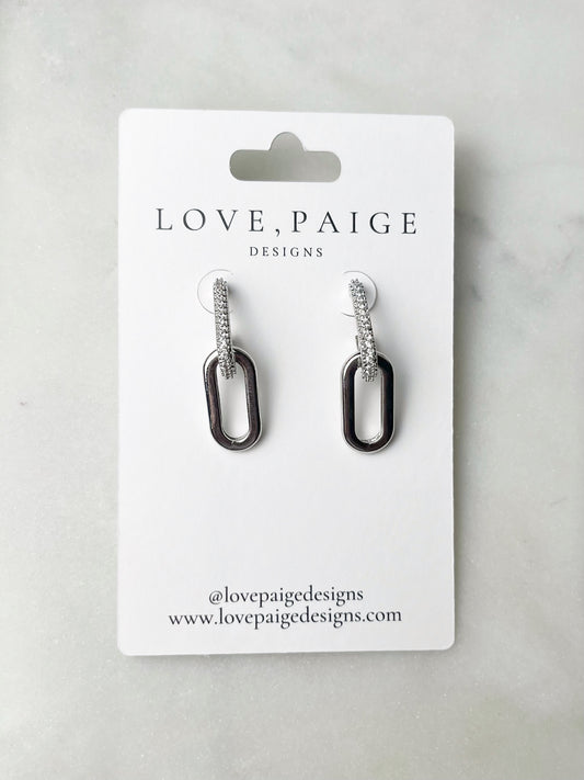 Rhinestone Paperclip Silver Earrings