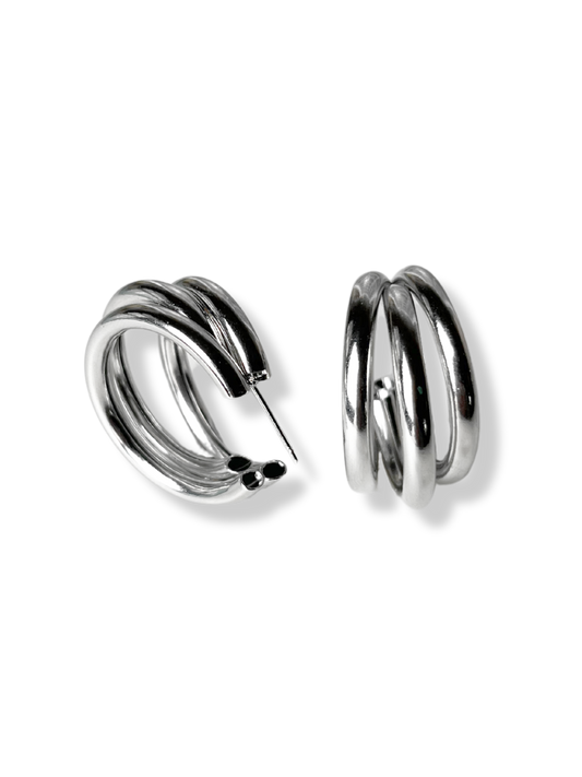 Triple Hoop Silver Earrings