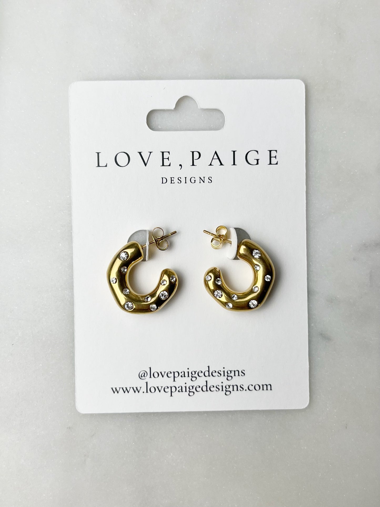 Rhinestone Hoop Gold Earrings