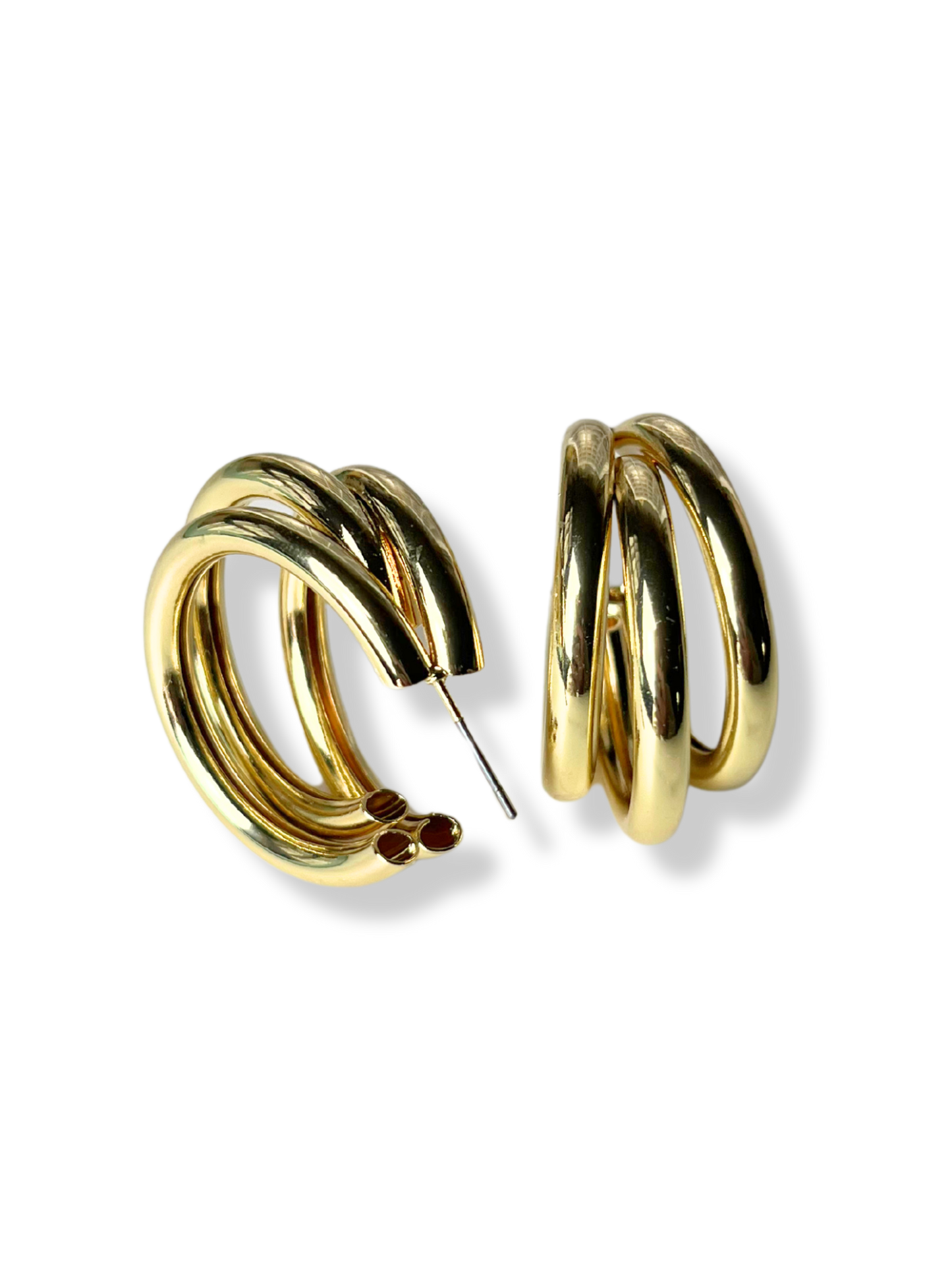 Triple Hoop Gold Earrings