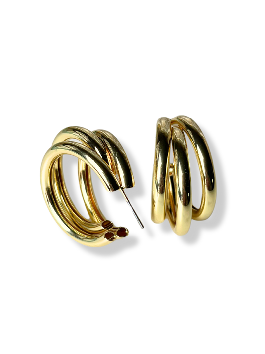 Triple Hoop Gold Earrings