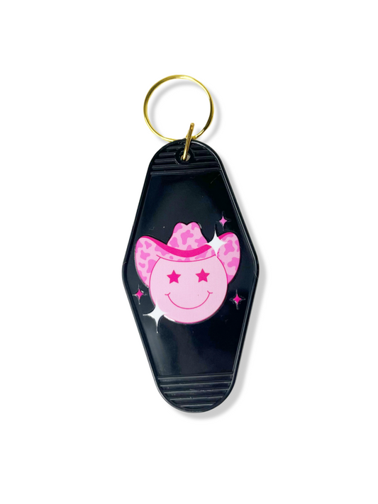 Smiley Cowgirl Black Keychain