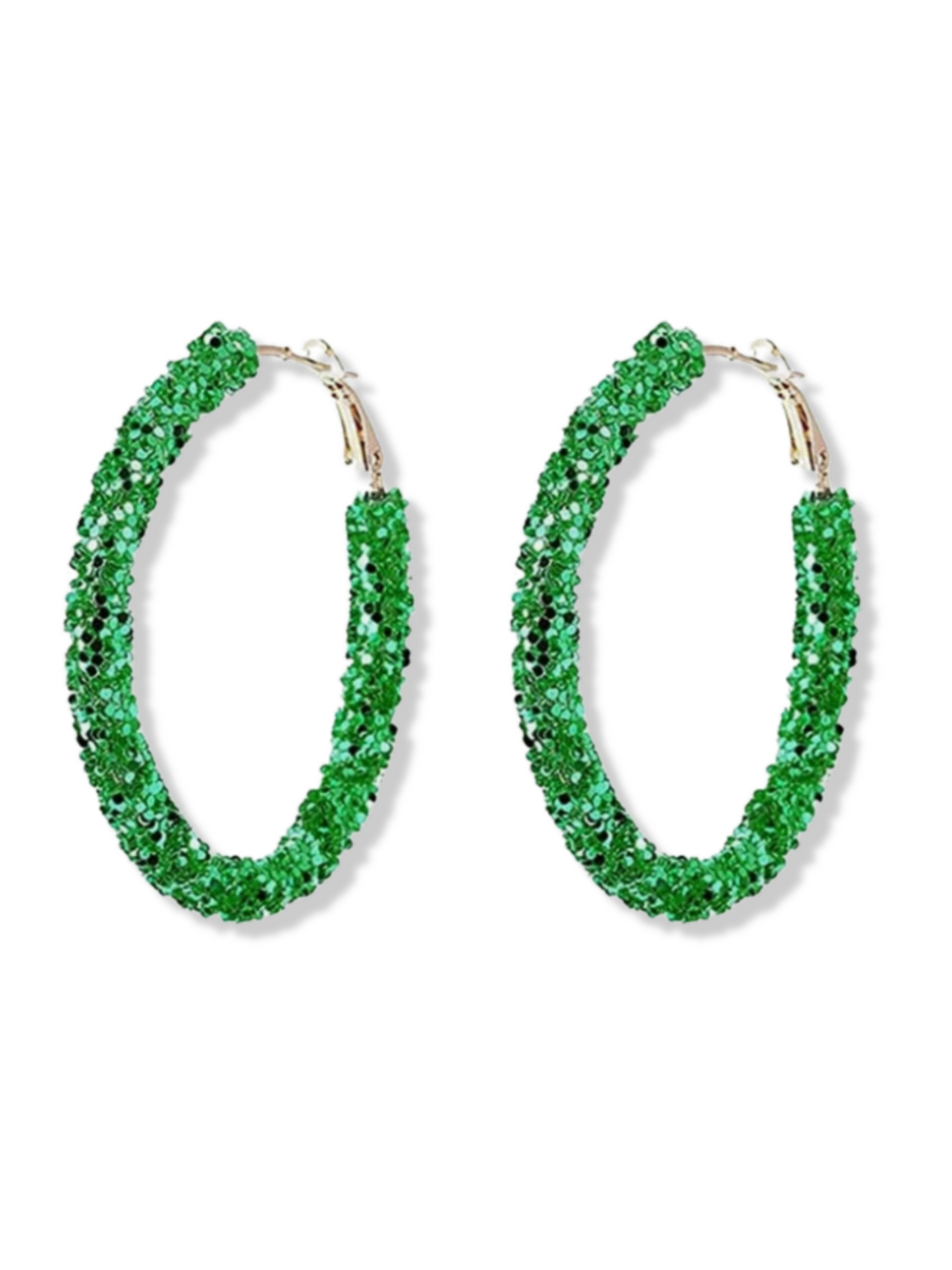 Green Glitter Hoop Earrings