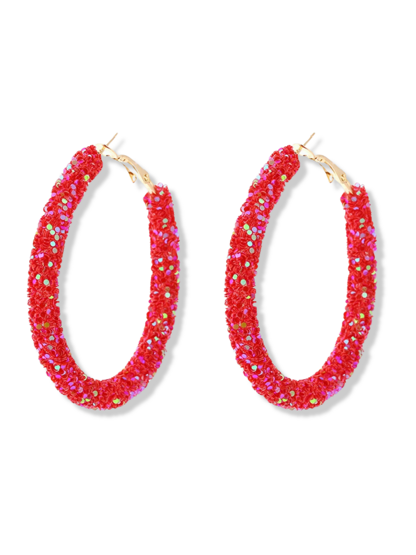 Red Glitter Hoop Earrings