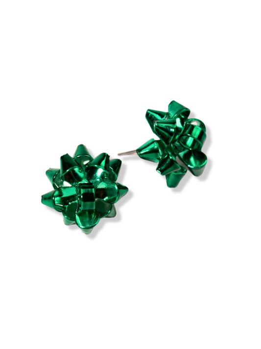 Green Mini Bow Stud Earrings