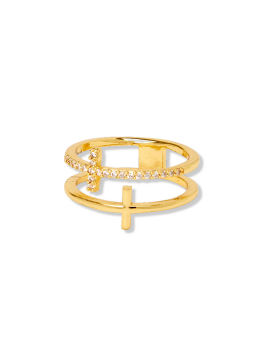 Gold Double Cross Ring