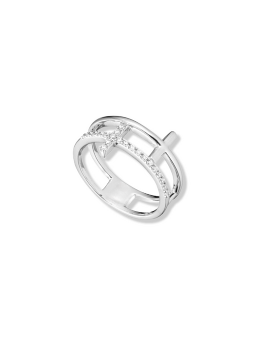 Silver Double Cross Ring