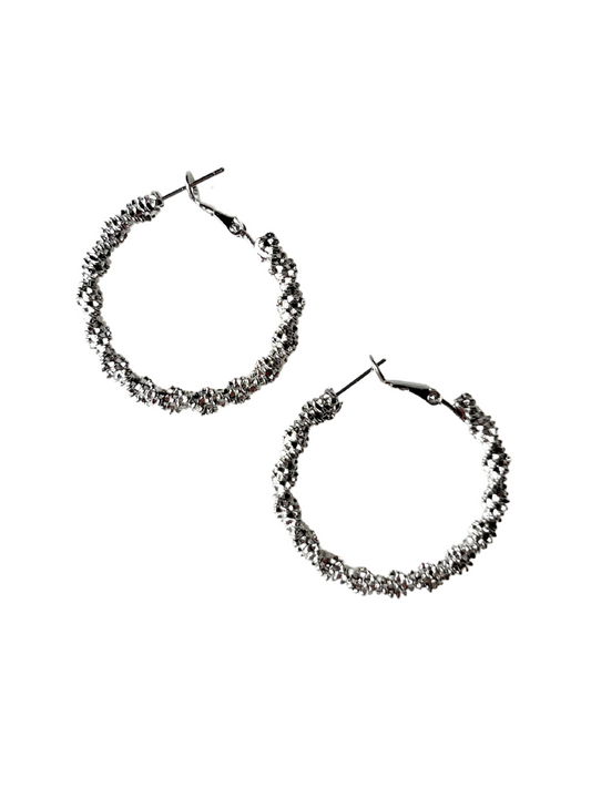 Chunky Glitter Silver Hoop Earrings