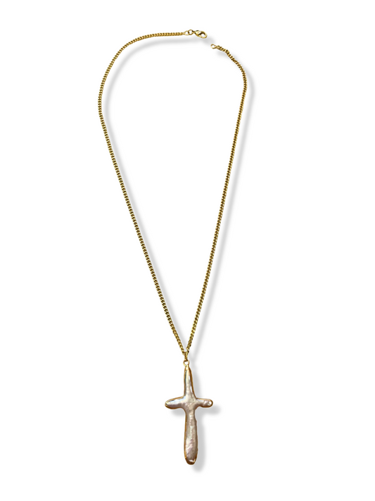 Baroque Pearl Cross Necklace