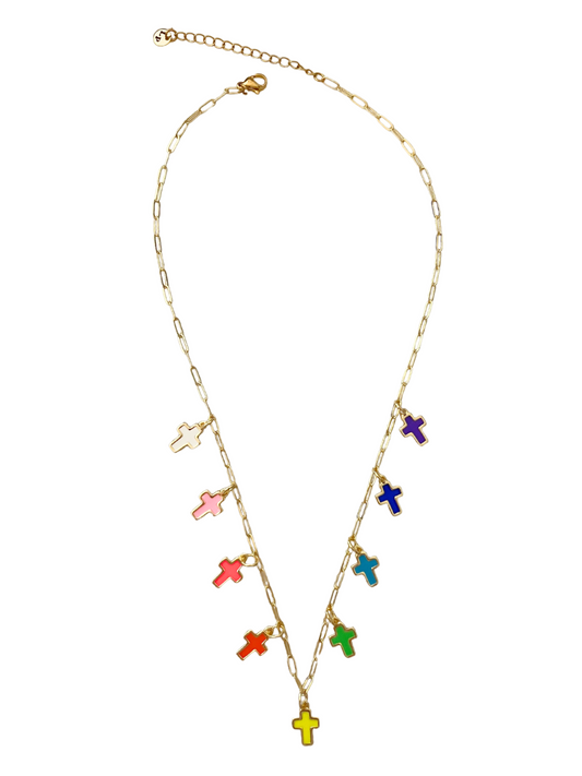 Rainbow Cross Charm Necklace