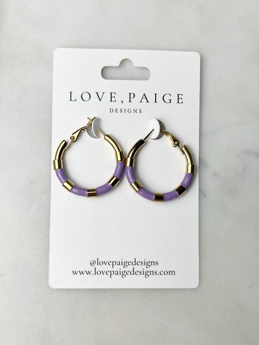 Striped Tube Purple Hoop Earrings